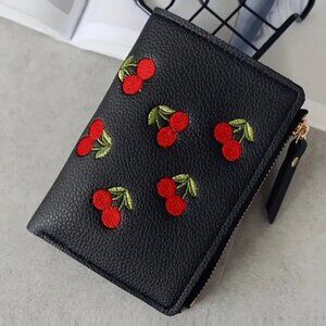 New! Cherry Embroidered Design Women's Fashion Clutch Wallet Coin Purse